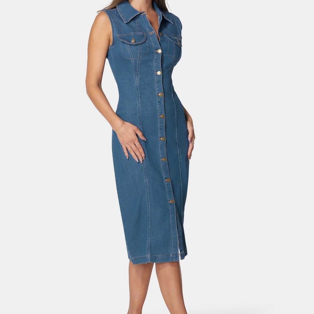 Bebe Blue Denim Button-Down Dress